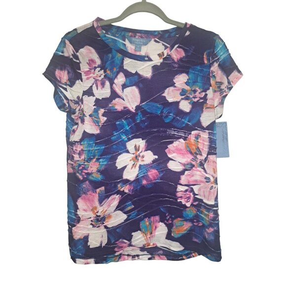 Simply Vera Vera Wang Floral Short Sleeve Tee - Purple and Pink - Picture 1 of 7